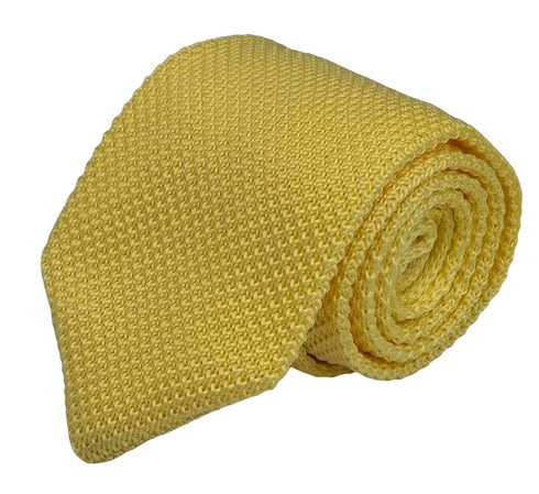 lemon yellow knitted 8cm width tie with pointed end